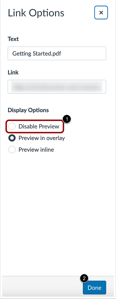 Link Options Disable Preview