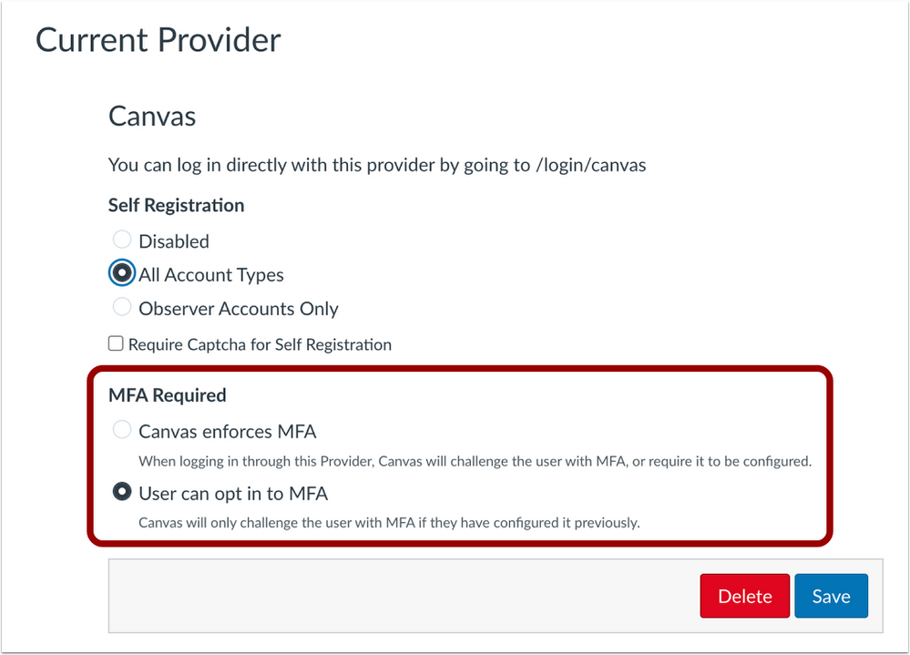 Canvas Authentication MFA Required Options