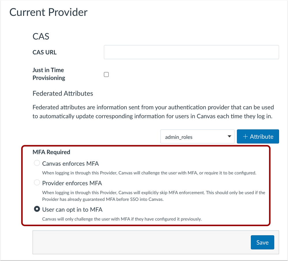 Current Provider MFA Required Options