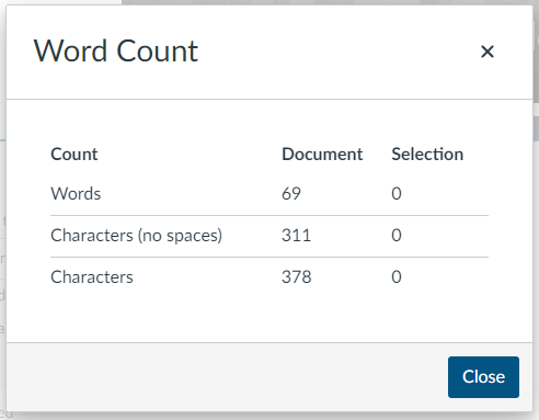Word Count modal