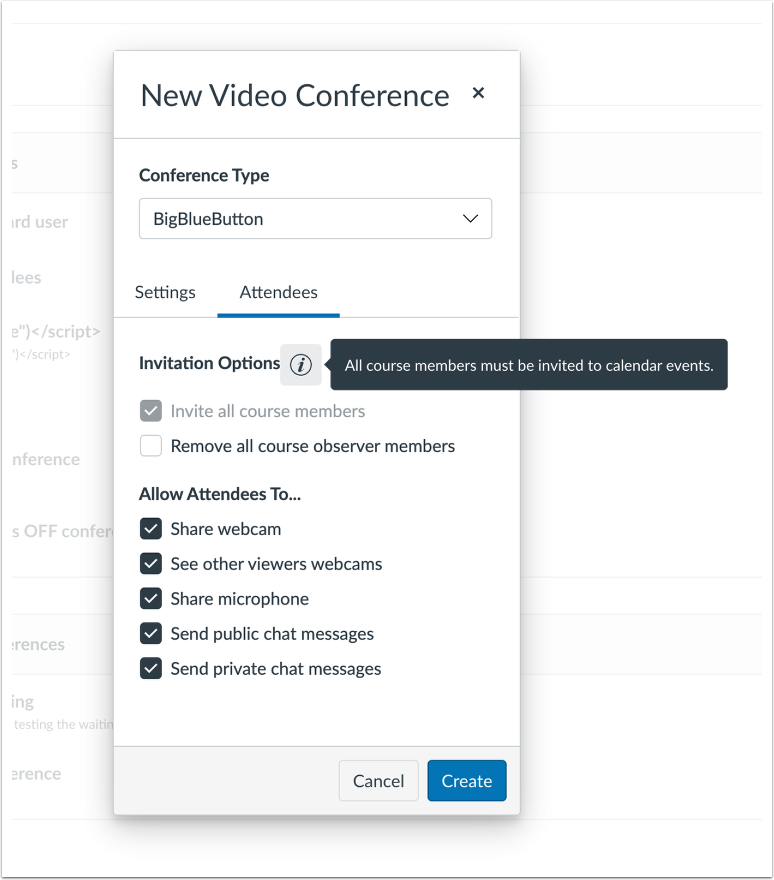 Conferences Invitation Options Tooltip