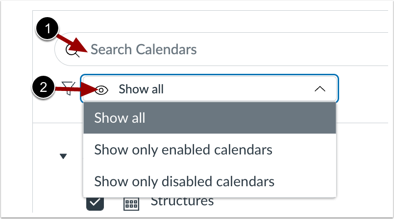 Account Calendar Filter Drop-Down Menu