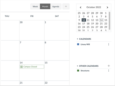 User Calendar Monthly View