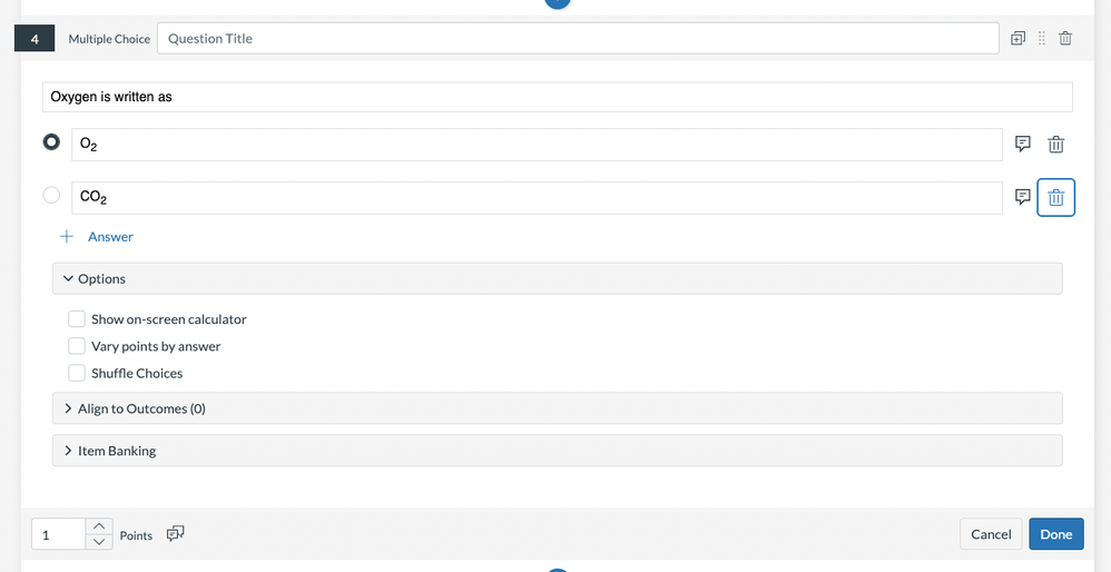 Multiple Choice with subscript answer