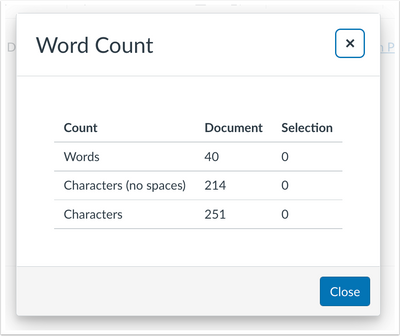 Rich Content Editor Word Count Modal