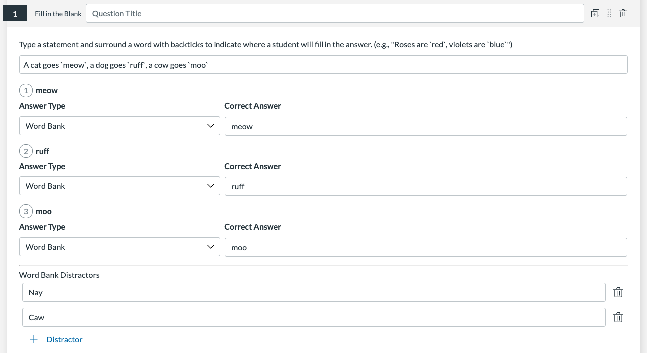 Fill in the Blank Questions with Multiple Word Ban