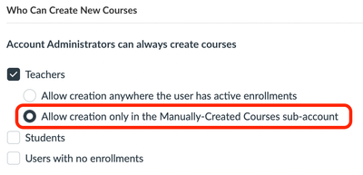 Course creation options