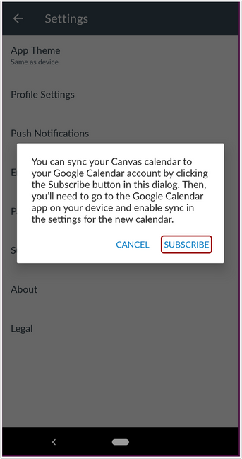 Sync Canvas Calendar Subscribe Button