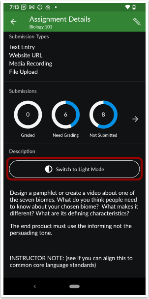 Switch to Light Mode Button