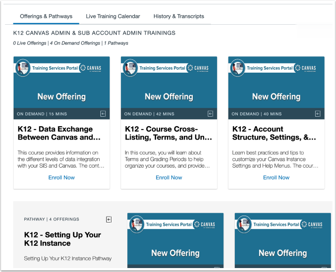 Training Services Portal Offerings and Pathways View