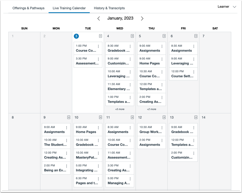 Premium User Live Training Calendar View