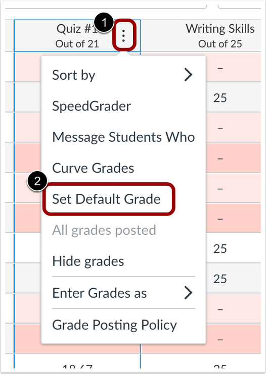Gradebook Assignment Menu Set Default Grade Option