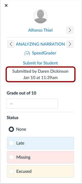 Assignment Submission Details in Grade Details tray