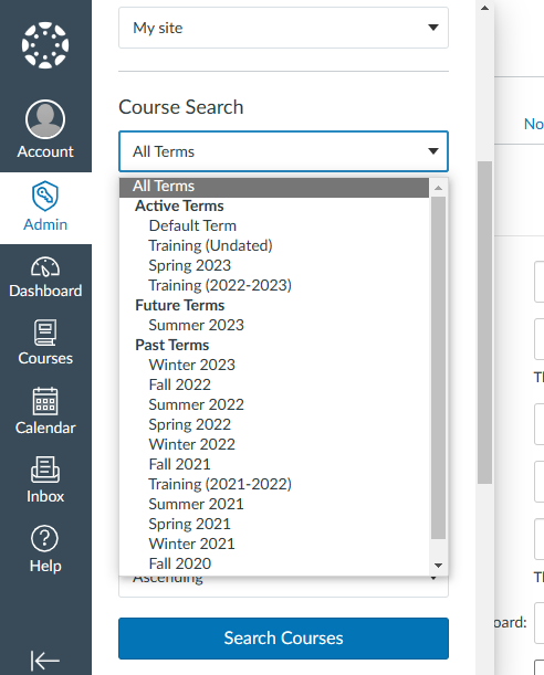 Admin flyout menu term select