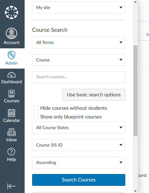 admin flyout menu course search.png Admin flyout menu course search