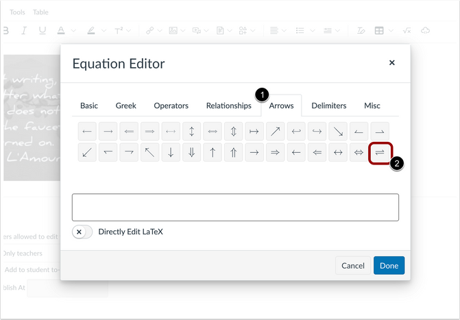 Equation Editor Equilibrium Button