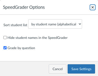 SpeedGrader Options Window