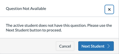 Question Not Available Pop-up