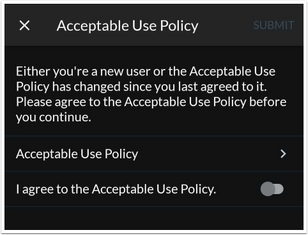 Acceptable Use Policy Pop-Up in Dark Mode