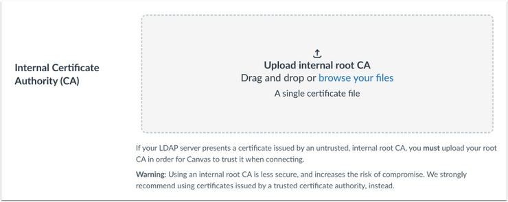 Internal Certificate Authority (CA) Upload Link