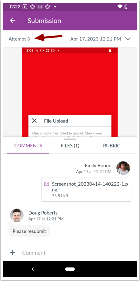 Submission Attempt 3 Comment View
