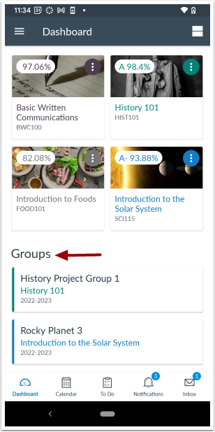 Course Groups on the Dashboard