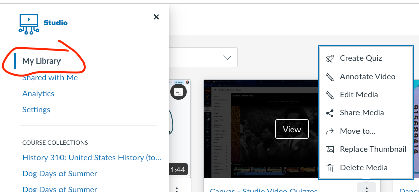 Canvas Studio interface with My Library selected