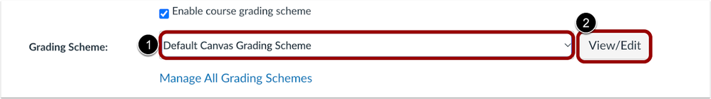 Course Settings Grading Scheme Drop-Down Menu