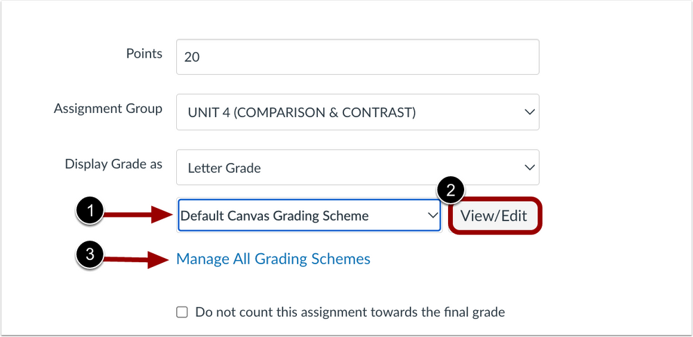 Edit an Assignment Grading Scheme Options