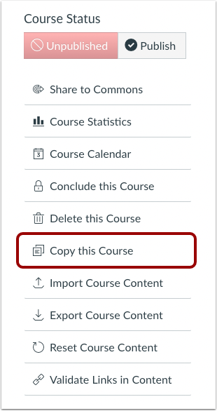 Course Settings Copy this Course link