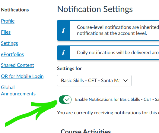 Course Notification On-Off Switch