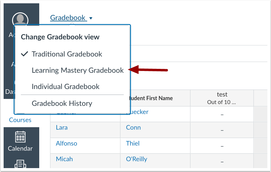 Learning Mastery Gradebook View Text