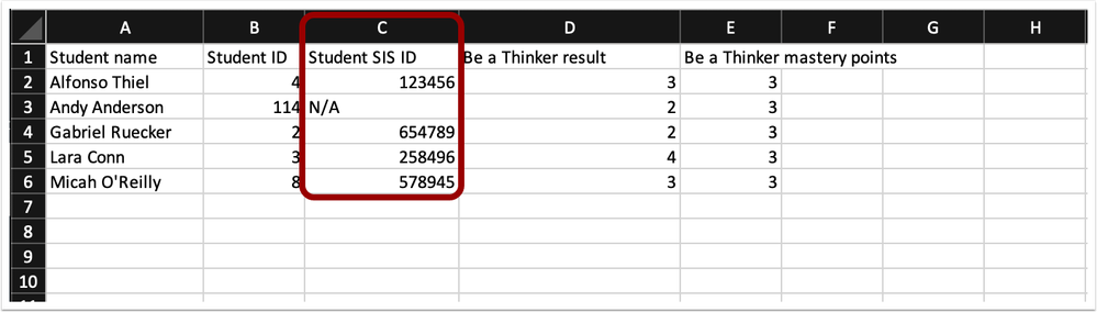 Learning Mastery Gradebook Export Report