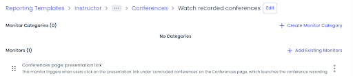 Insights for recorded conferences can only be gathered through ‘Conferences page: presentation link’ monitor, under ‘Watch recorded conferences’