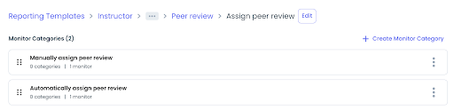 ‘Assign peer review’ category includes two sub-categories for each assignment type