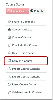 Course Settings Copy this Course link