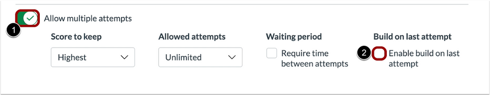 New Quizzes Enable Build On Last Attempt Setting