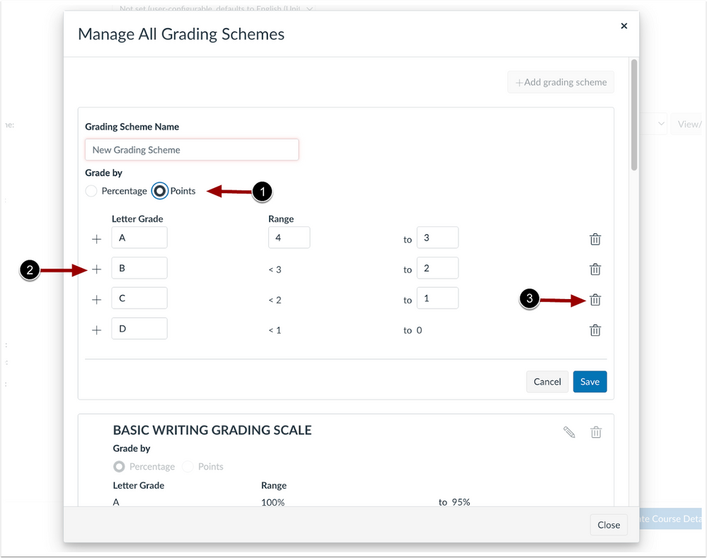 Course Settings Manage All Grading Schemes Modal