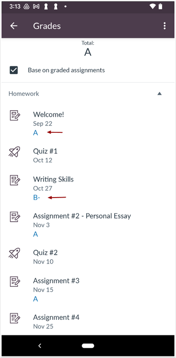 Student Grades View