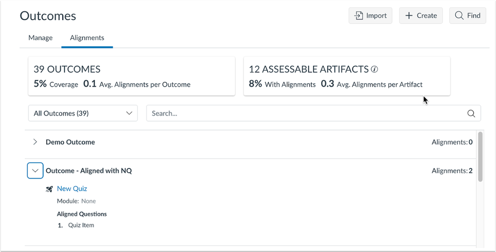 Improved Outcome Management New Quiz Alignment Summary