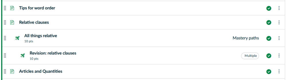 Mastery path as seen by instructor