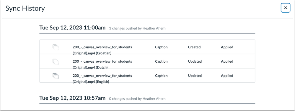 Blueprint Course Sync History Displays Captions