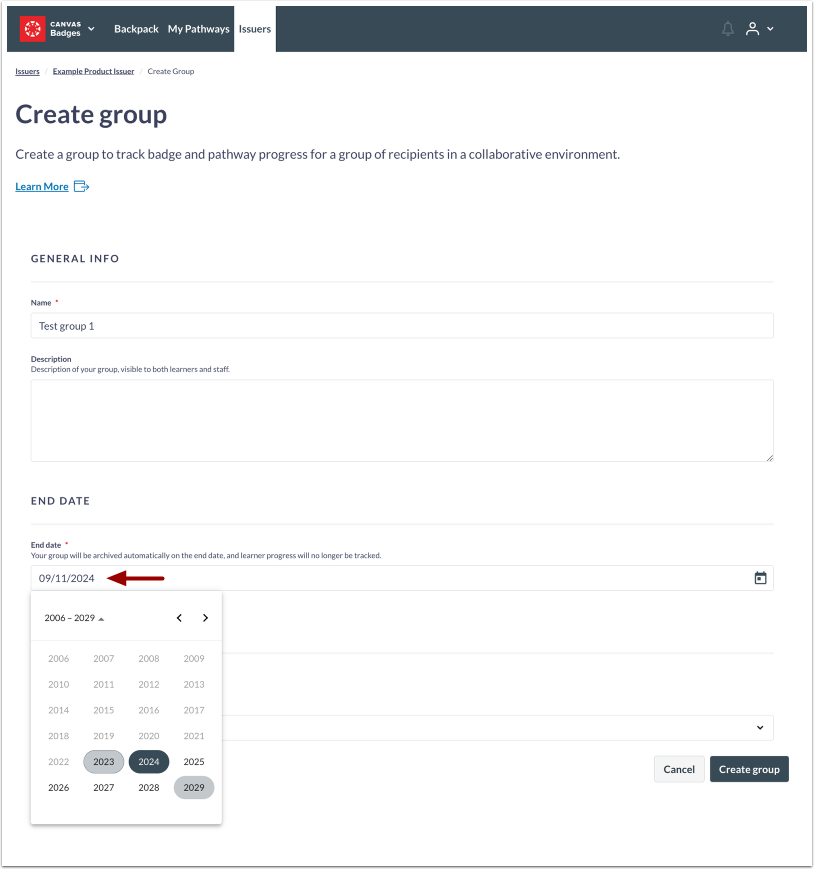 Group End Date Field