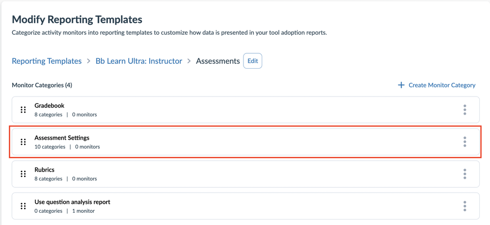 Monitor Categories: Assessments