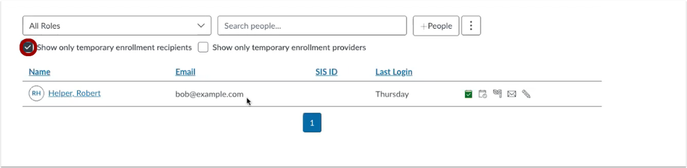 Show only Temporary Enrollment Recipients Filter Checkbox
