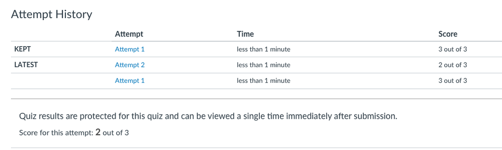 Student user view of quiz