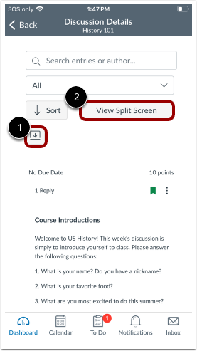 Discussion Redesign View Split Screen and Ascend/Descend Buttons