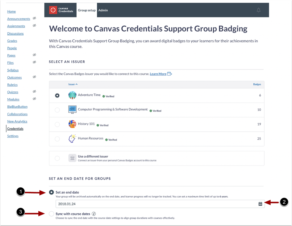 Group Setup Set an End Date for Groups Options