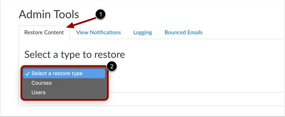 Admin Tools Restore Content Tab