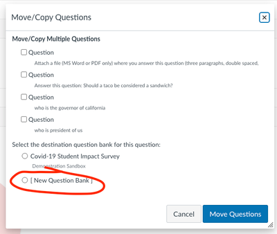 Move questions into a new question bank